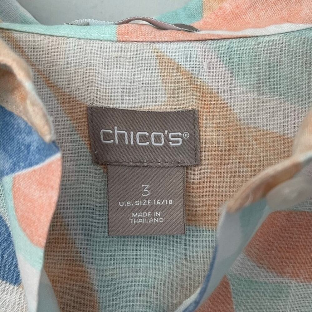 Chico's No Iron Linen Tropical Leaf Print Tunic Blouse 3/4 Sleeves 16/18 (3) - Picture 6 of 11
